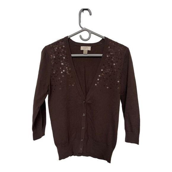 LOFT Sweaters - Ann Taylor LOFT Women’s Small Brown Sequined Cardigan